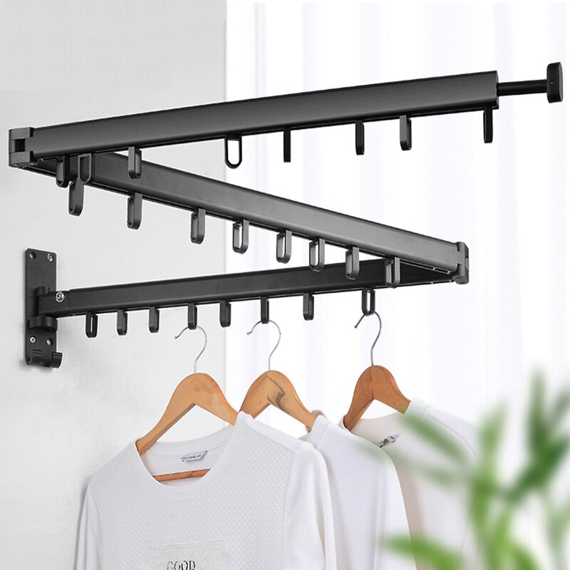 Folding Clothes Hanger Wall Mount Retractable Cloth Drying Rack Indoor &amp; Outdoor Space Saving Aluminum Home Laundry Clothesline