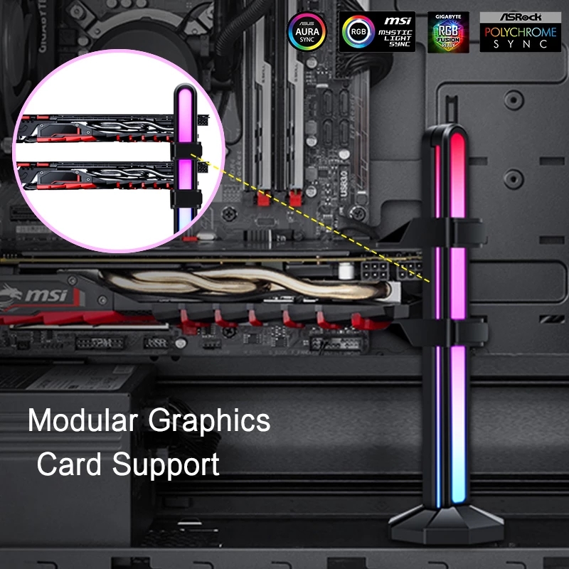 RGB Vertical VGA Holder 12V 4pin/5V 3pin ARGB GPU Support,Graphics Card Bracket Stand,Jack MOBO AURA SYNC,Black/White/Pink