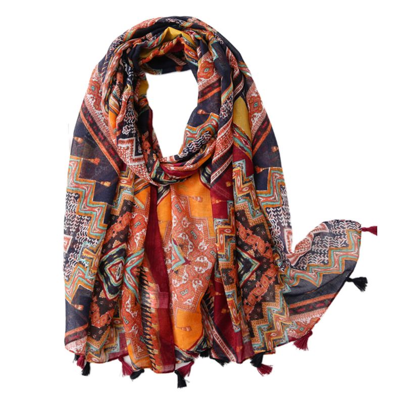 Bohemien Jahrgang Große Schal Geometrische Paisley Blumen- drucken Quasten Schal wickeln N58F: B