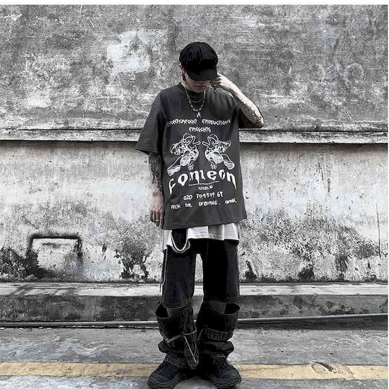 Style Detachable Zipper Ribbon Distressed Washed Wide-leg Jeans High Street Asian Style Hip Hop Trousers Loose Trend