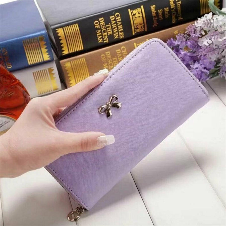 Cuero billeteras de PU de lujo para mujer, Cremallera larga, monedero, monedero, tarjetero, funda para teléfono: Púrpura