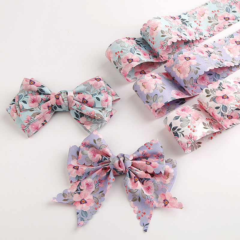5 Yards 38MM Wave Edge Flowers Pink Ribbons Hair Bows DIY Crafts Handmade Accessories YM2023062703