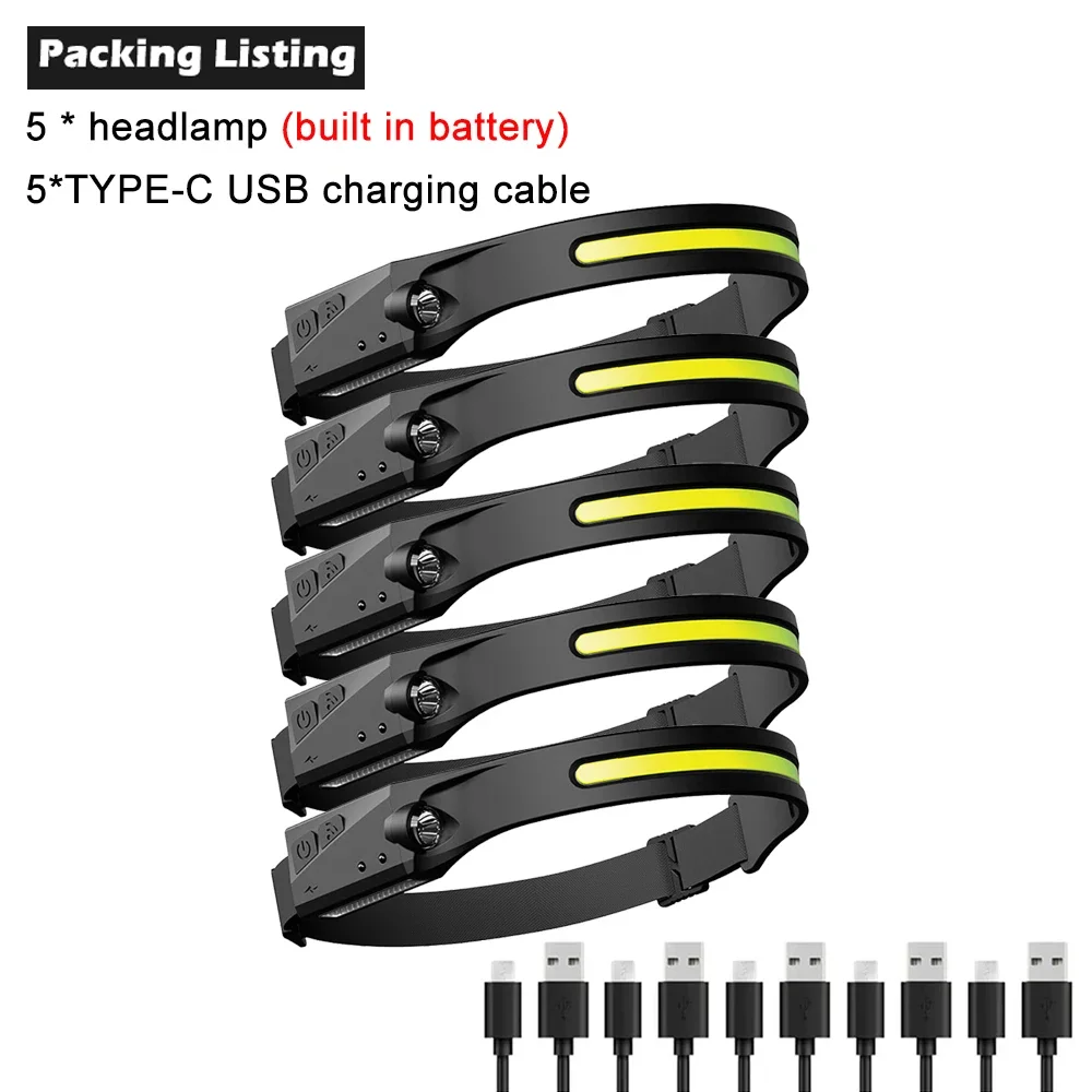 Induktionspandelamper cob led-sensor pandelampe indbygget batteri lommelygte usb genopladelig pandelampe 5 lystilstande pandelampe: Rød