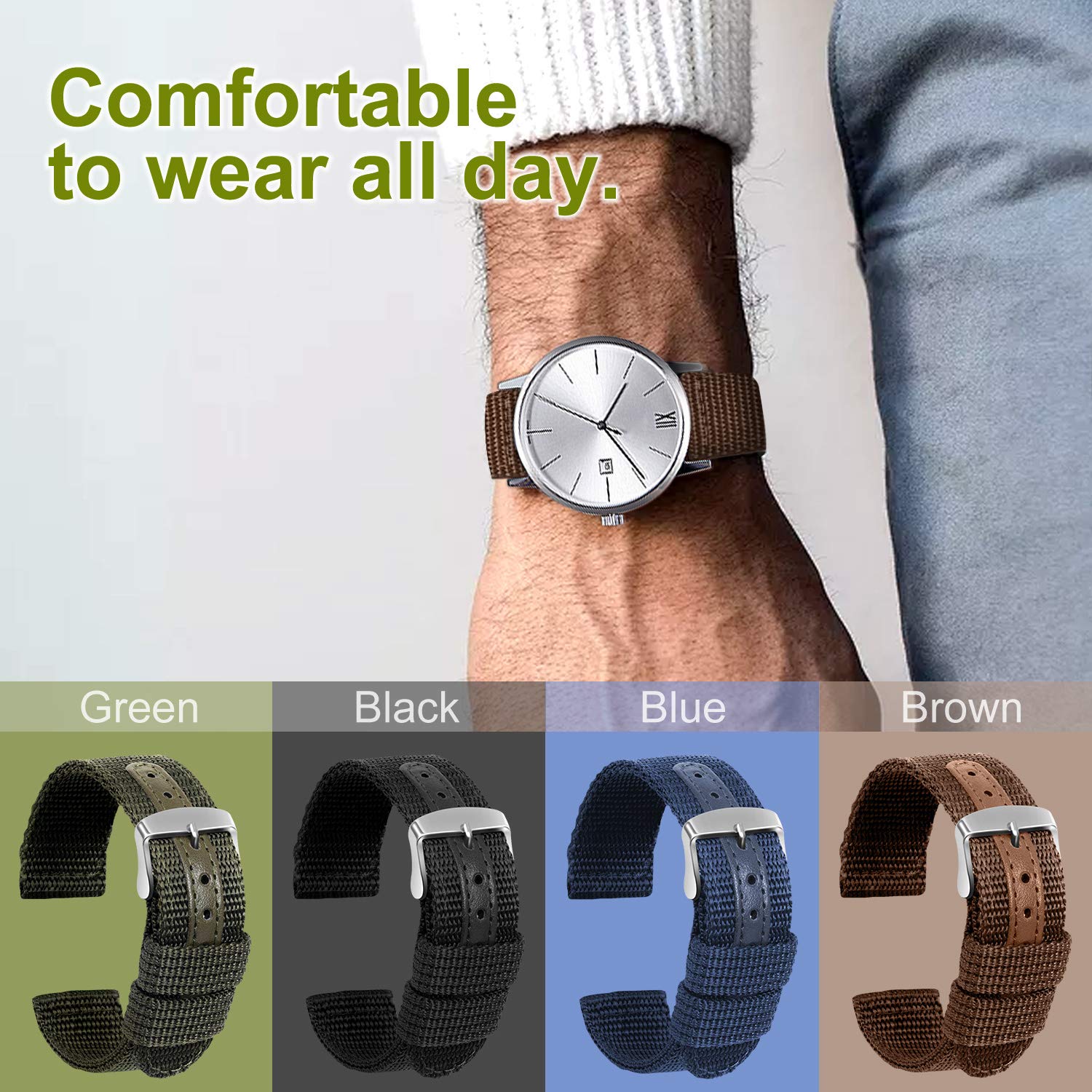 Ure tilbehør nylon læder urrem til dw ure rem 18mm 20mm 22mm 24mm bredde ur erstatningsbånd