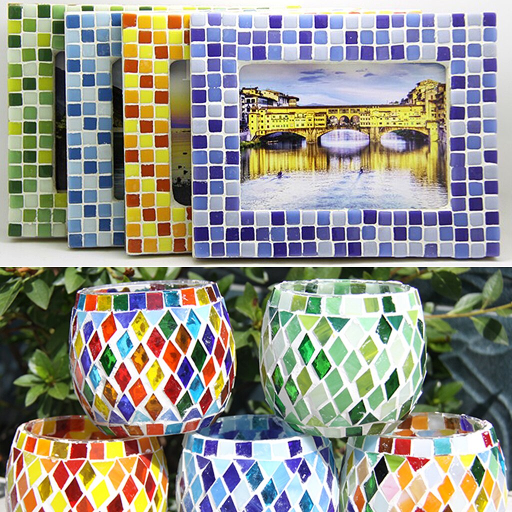 Magnifiques carreaux de verre transparent carrés colorés assortis, pour bricolage, artisanat, mosaïque, environ 320g, 10x10mm