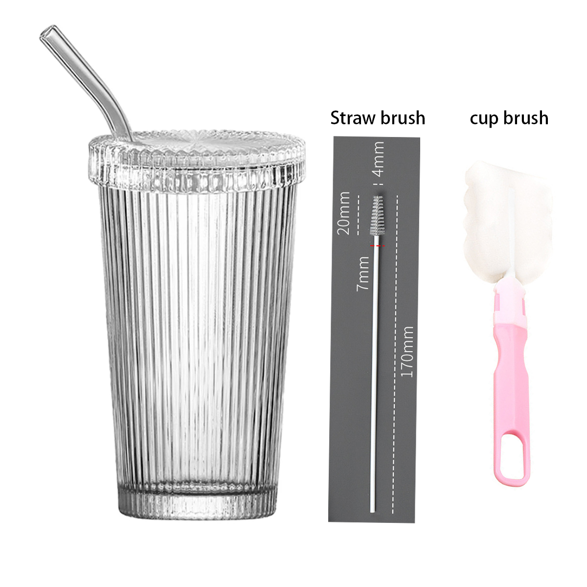 Taza de vidrio a rayas de 375Ml con tapa, Pajita de estilo japonés para beber, tazas elegantes para leche, café, té, de cumpleaños, vasos de whisky: Multicolor