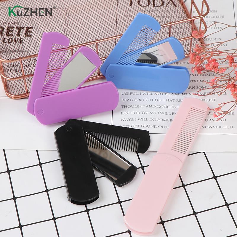 Folding Hair Brush Travel Hair Comb Portable Fold Hair Brush Mirror Compact Pocket Size Purse Travel Comb