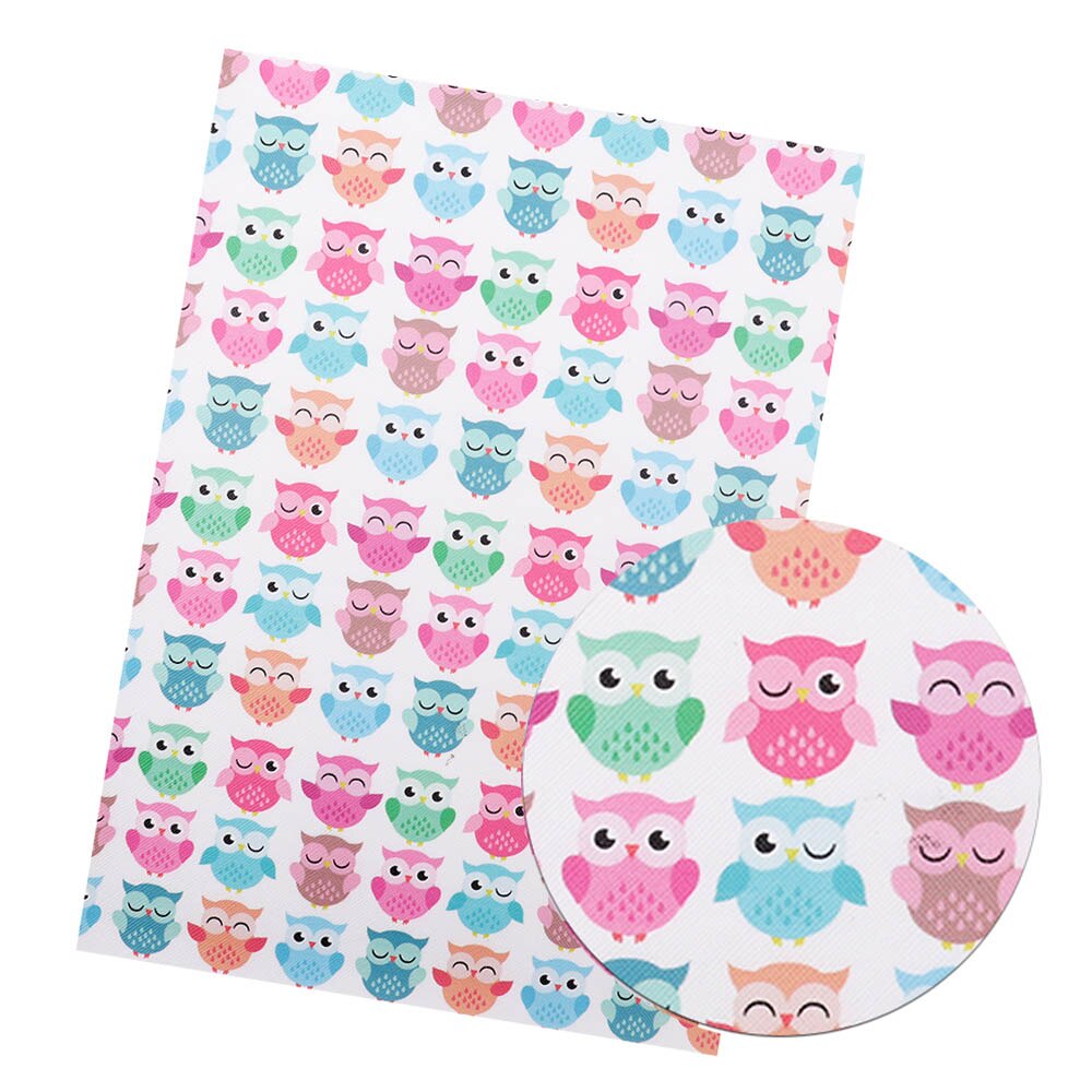 Ibows 22*30cm snytetiska läderlakan konstlädertyg uggla panda tryckt vinyltyg för gör-det-själv-hårbågehantverk rosettmaterial: Uggla