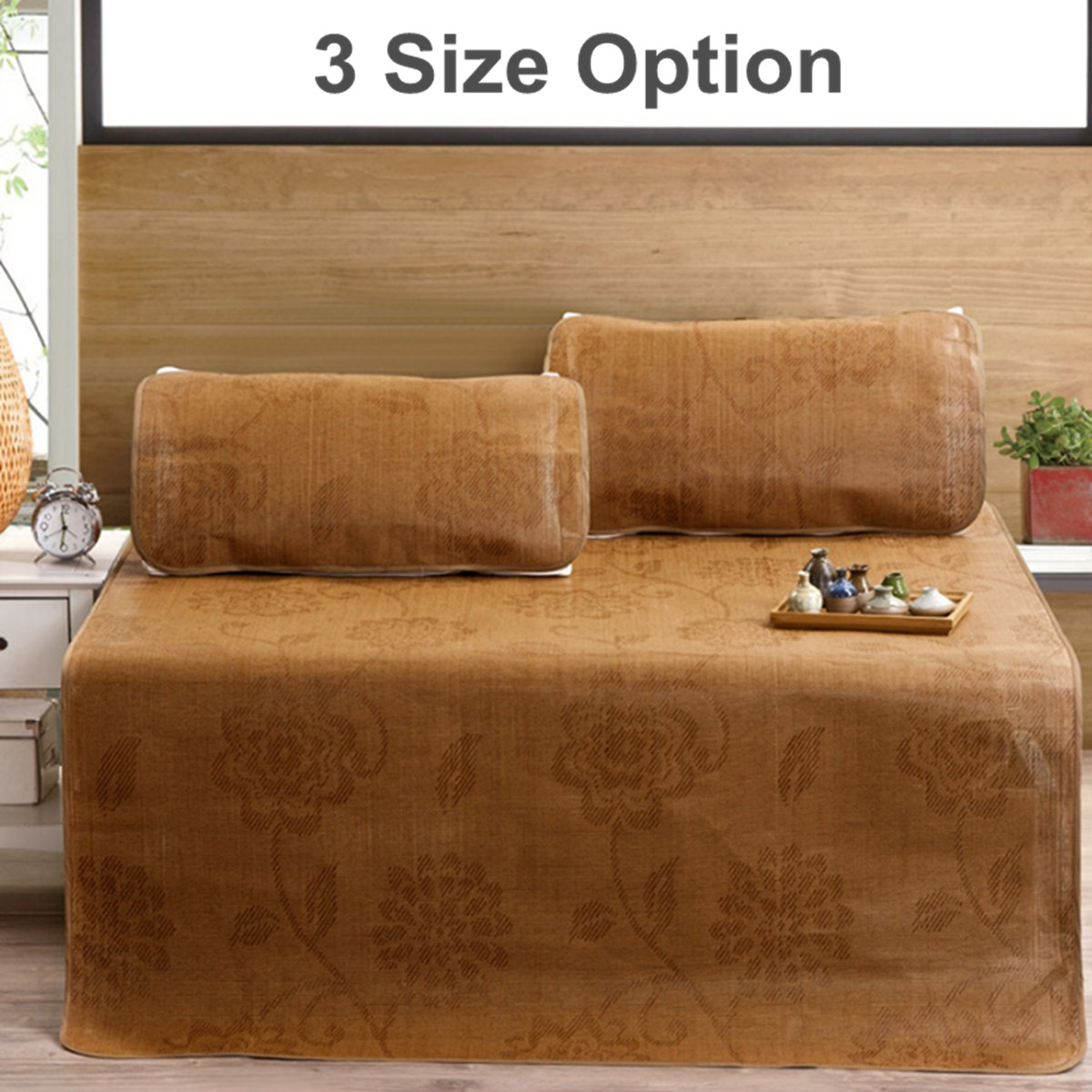 3/Pcs Set Natuurlijke Bamboe Rotan Mat Matrassen Zomer Slapen Koeling Bed Cover Kussenslopen Beddengoed Thuis Textiel 3 Maten