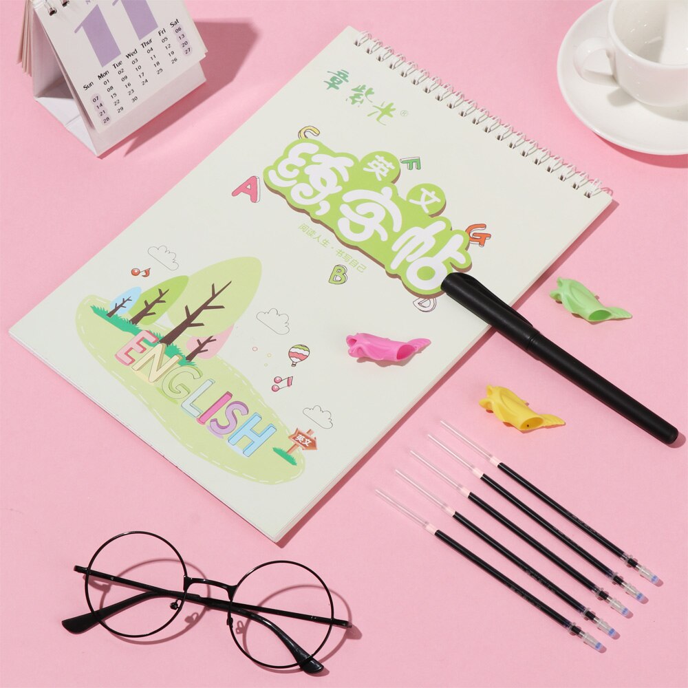 Reusable English Letter Copybook with Erasable Pen Calligraphy Practice Handwriting Copybook Set For Kids Learning Word