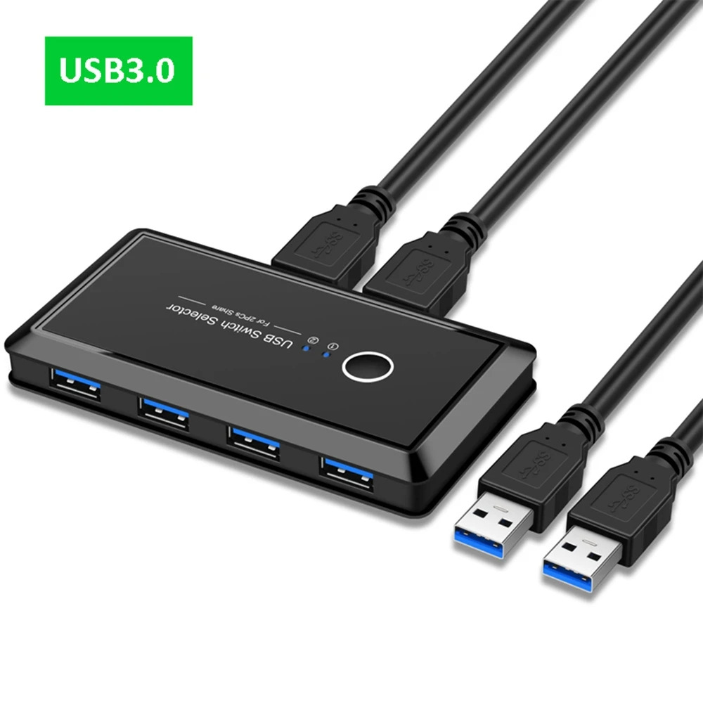 USB 3.0 KVM-schakelaar USB-gedeelde switcher 2 ingangen 4 uitgangen voor laptop PC Toetsenbord Muis Printer USB-schakelaar Controller Hub-adapter: Black