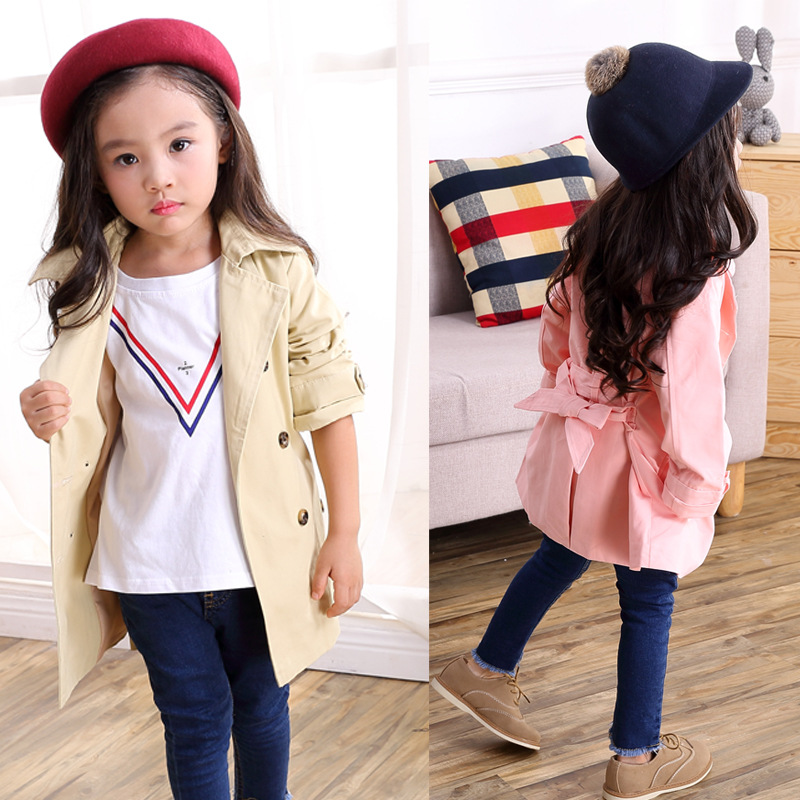 SpringChildren's Clothing Double Breasted Long Cotton Children's Jacket Girls Windbreaker Autumn Kids Outerwear Children Clothes