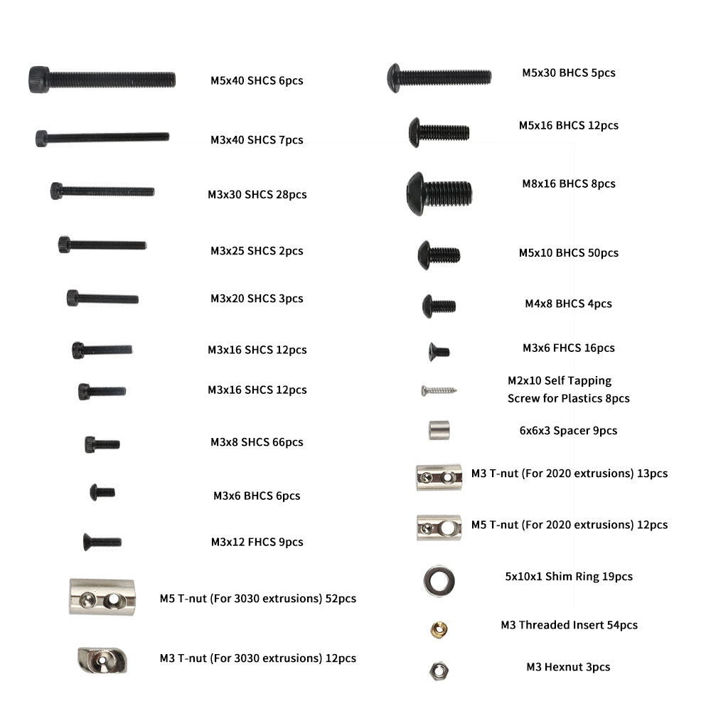 FYSETC 3d Printer DIY Project Fasteners Screws Nuts Full Kit 3d Printer Accessories M3 M5 Screw Kit For Voron Switchwire