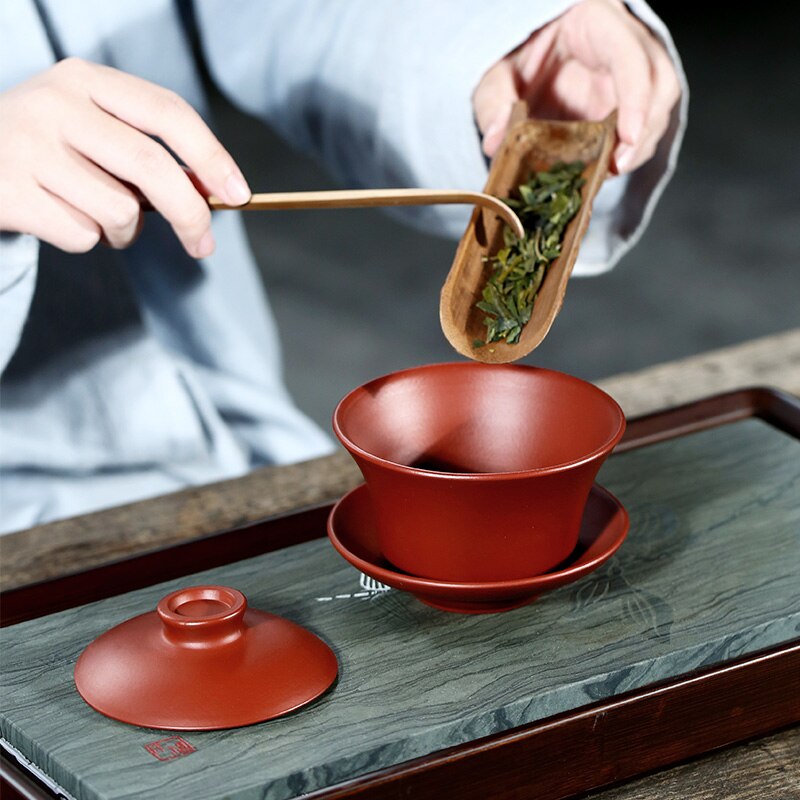 Gaiwan 210ml recipiente de té de arcilla púrpura Natural Set de tapa de platillo de té Yixing tetera maestro taza Teaware contenedor de jarras de bebida Decoración