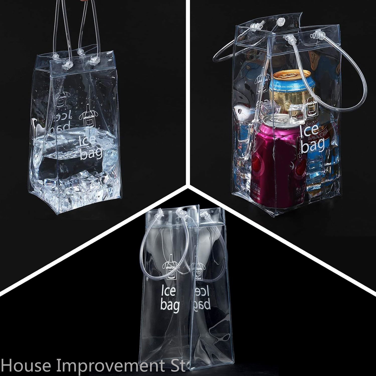 3 Stück Wein kühler zusammen klappbarer klarer PVC-Beutel Wein kühltasche mit Griff Eis Wein beutel für Champagner Bahre Getränke