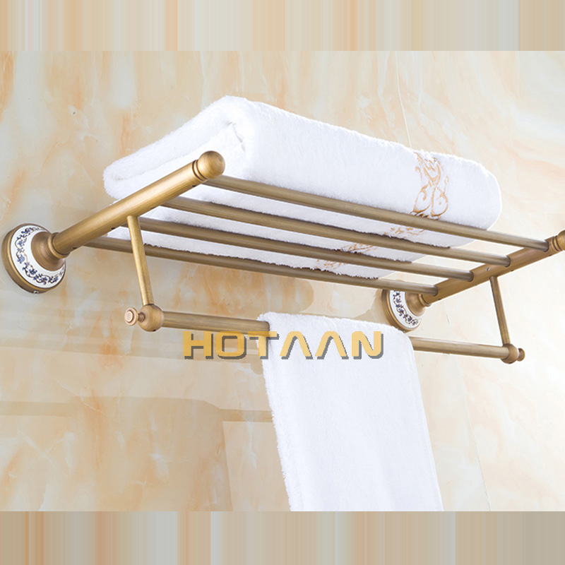 ., Solid Brass Bathroom Towel Rack, Antique Brass Towel Holder,60cm Corner Bath Towel Shelf Accessories,YT-11501