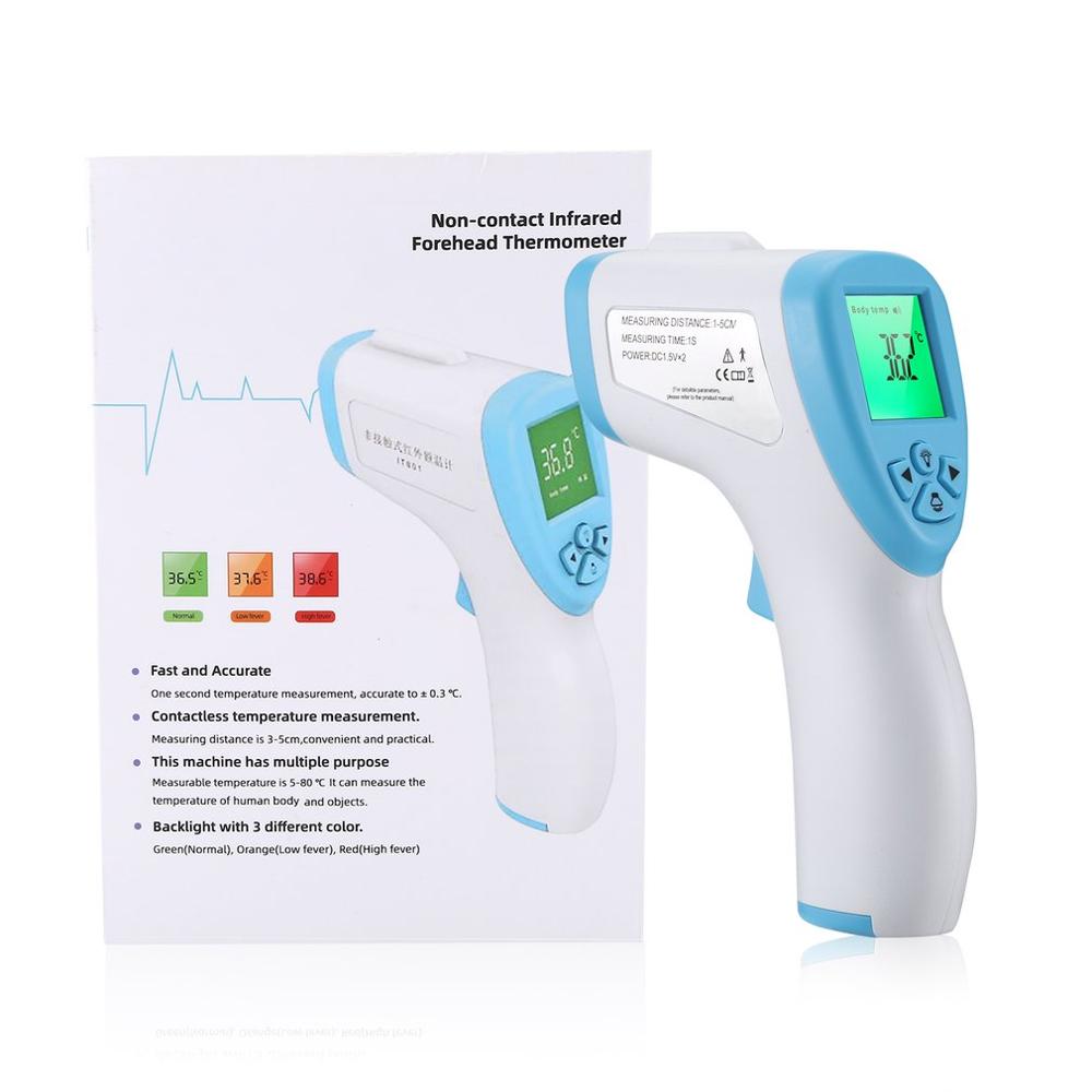 Pande krop berøringsfrit termometer digitalt infrarødt hygrometer termometer baby infrarød feber øretermometer: Blå