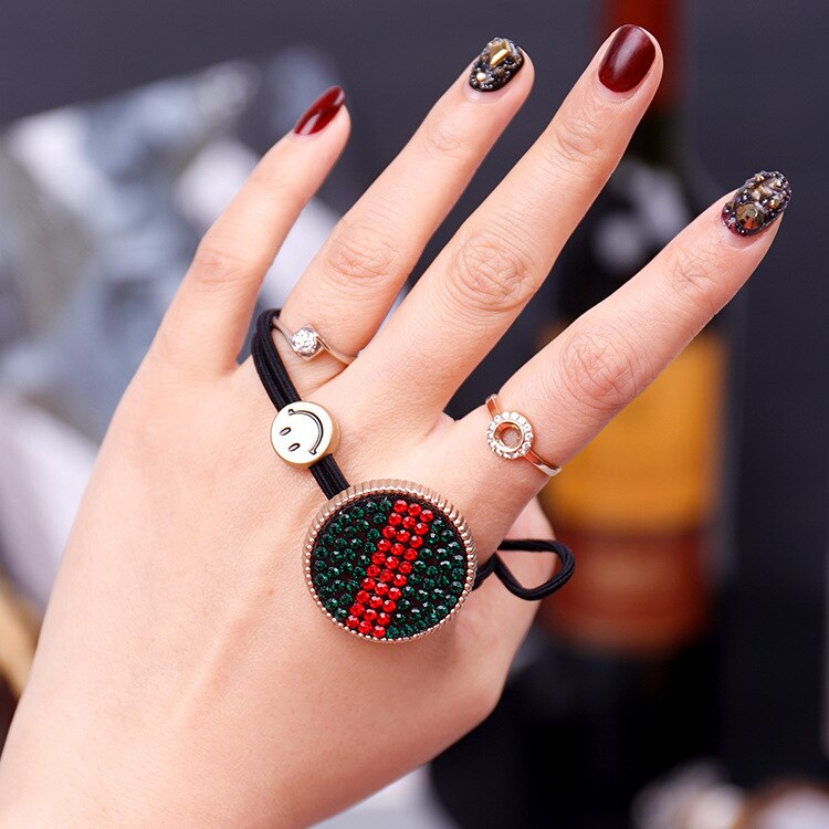 Colorful Leopard Print Big Ball Hair Accessories Hair Ties Headdress For Women Colored Grape Elastic Hair Bands Rubber Bands: Red crystal 1pcs