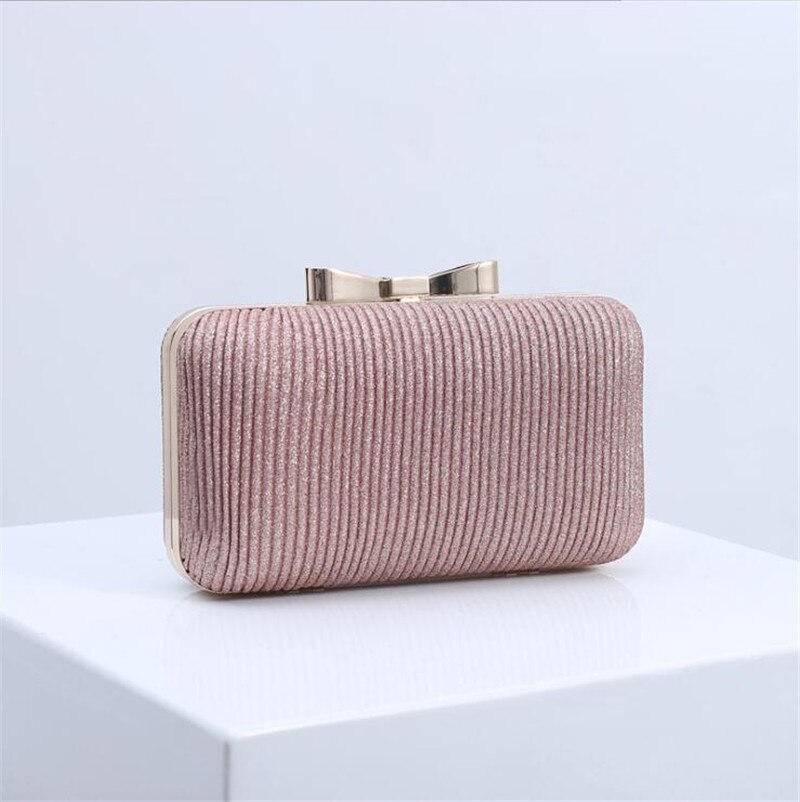 fold evening clutch bags bow bling wedding banquet purse crossbody bags for women dinner bags LXG12: Roze