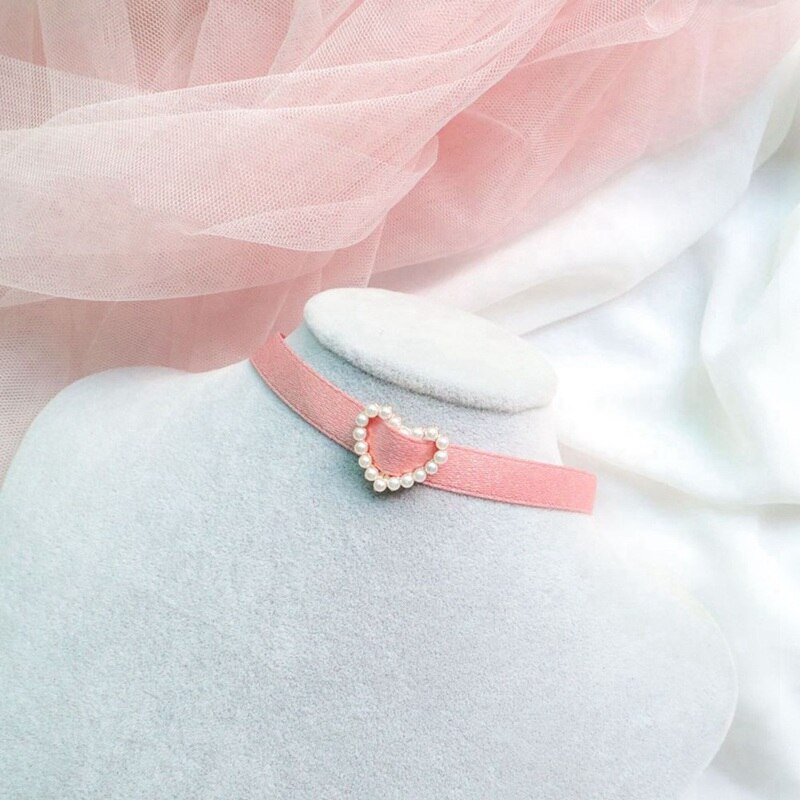 Pink Peach Heart Pendant Choker Short Clavicle Necklaces For Girl Cute Aesthetic Jewelrys