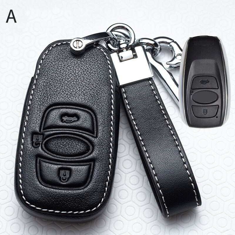 Leather Car Key Case Cover for Subaru BRZ Forester Legacy Outback WRX WRX STI Impreza XV Crosstrek Smart Remote Covers Key Bag: black