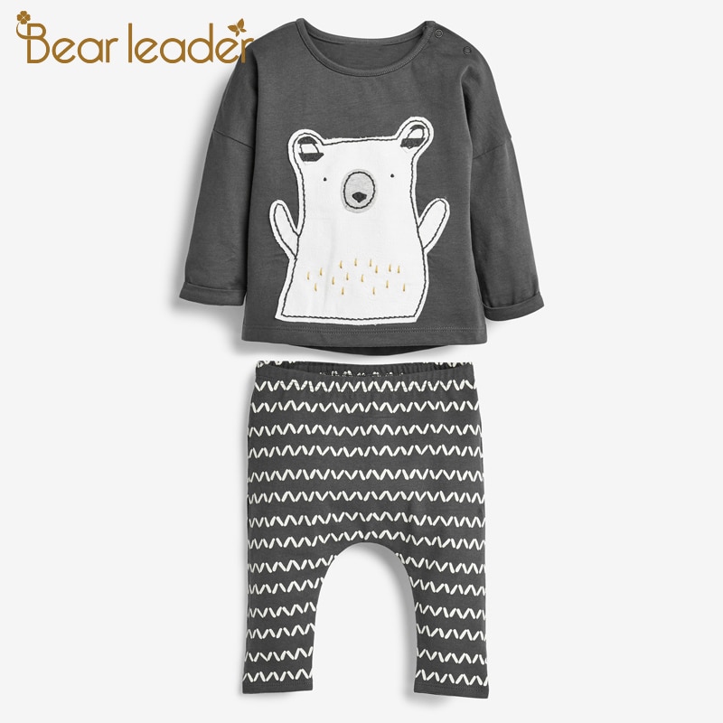 Björnledare bebiskläder set våren nyfödd bebiskläder mjuka spädbarn bebis pojke flicka kostym topp pullover+byxor barn ytterkläder