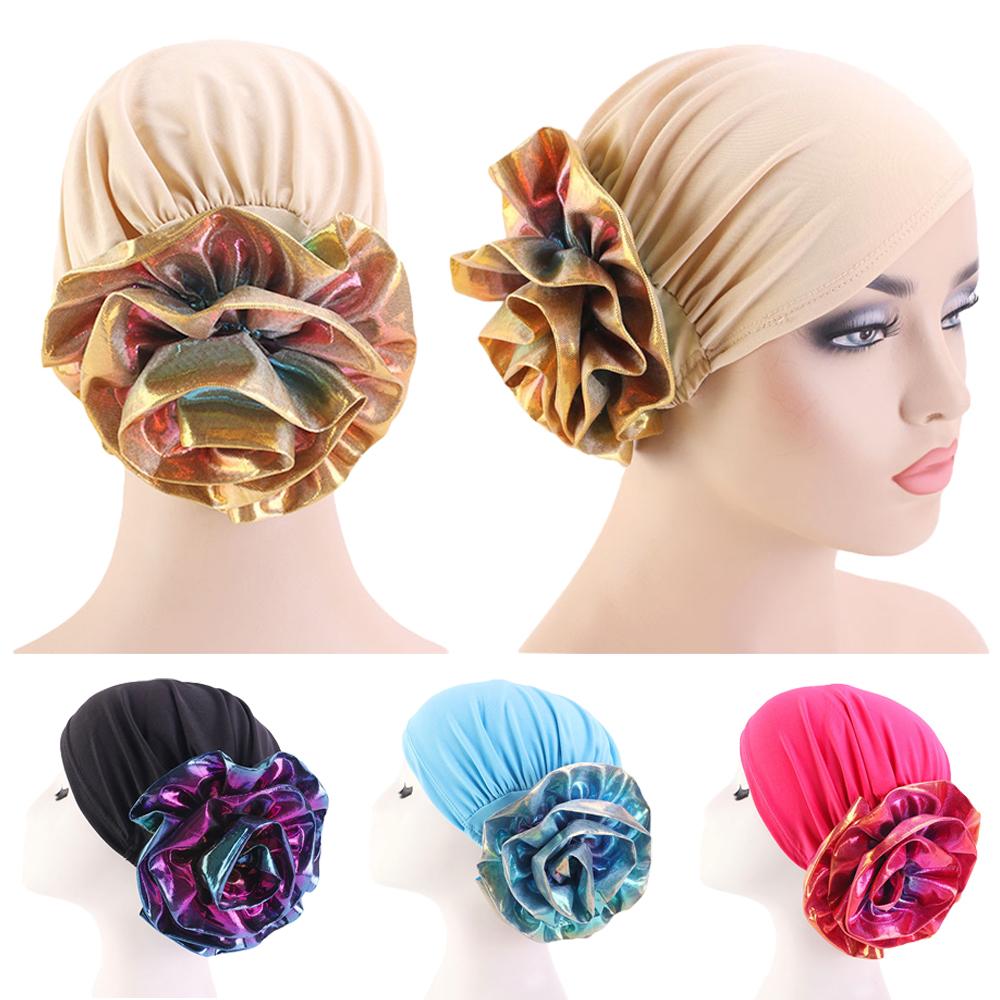 Indische Hütte Kappe Frauen Blume Haarausfall Turban Muslimischen Motorhaube Kopf wickeln Abdeckung Chemo Krebs Kappen Mützen Skullies Islamischen Kopftuch
