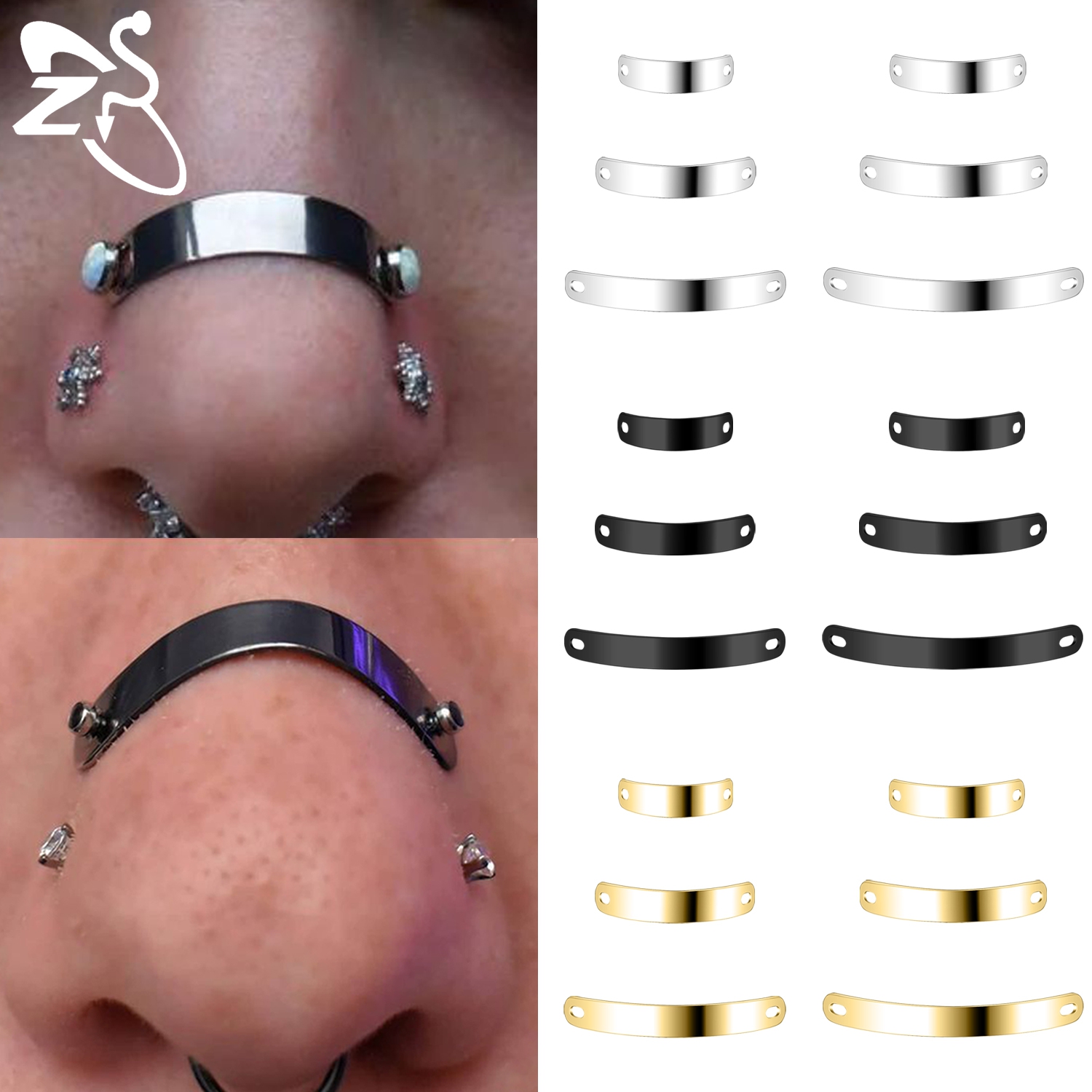 ZS 1 PC Punk Woundplast Shape Stainless Steel Bridge Ear Piercing Men 24MM-50MM Nose Piercing Chain Body Piercings Accessories