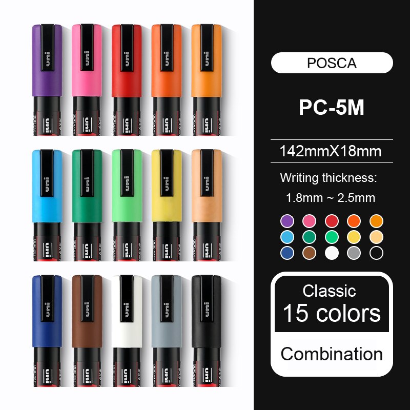 UNI POSCA Series PC-1M / PC-3M / PC-5M POP POP Poster Advertising Pen Hand-Painted Comic Drawing Round Head Water-Based