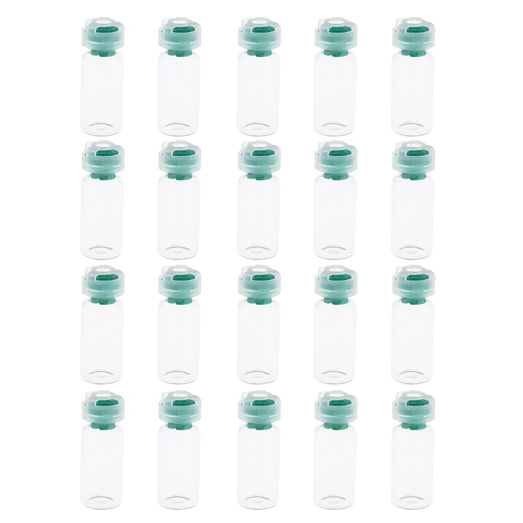 10ml Clear Sealed Liquid Cosmetic Sampling Glass Bottles Vials Plastic Cap: Green