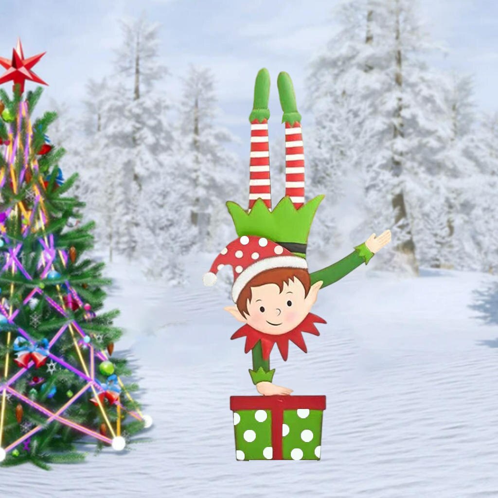 Metal Elf Garden Stake Yard Decoration Garden Landscape Decorative Stakes Xmas Art for Yard Driveway Signs Year Lawn