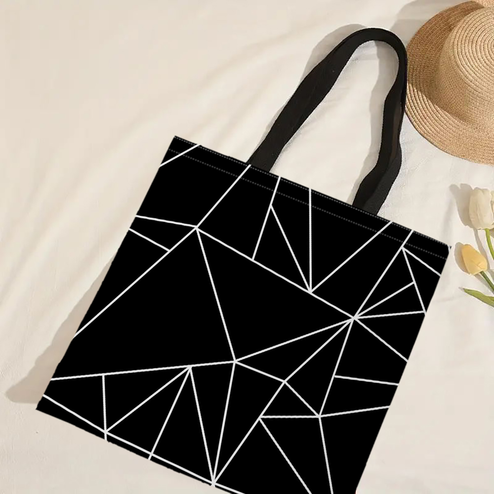 Czarno-biała geometryczna torba z grubej bawełny Damskie torby lniane Ekologiczne torby na zakupy wielokrotnego użytku Podróżna plaża Przydatna torba na ramię: czekolada
