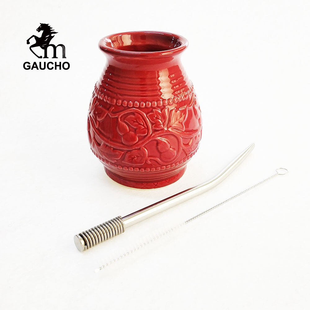 1 set/lot gaucho yerba mate kalebass kalebasser 250 ml keramiska koppar med rostfritt bombilla sugrör och rengöringsborste