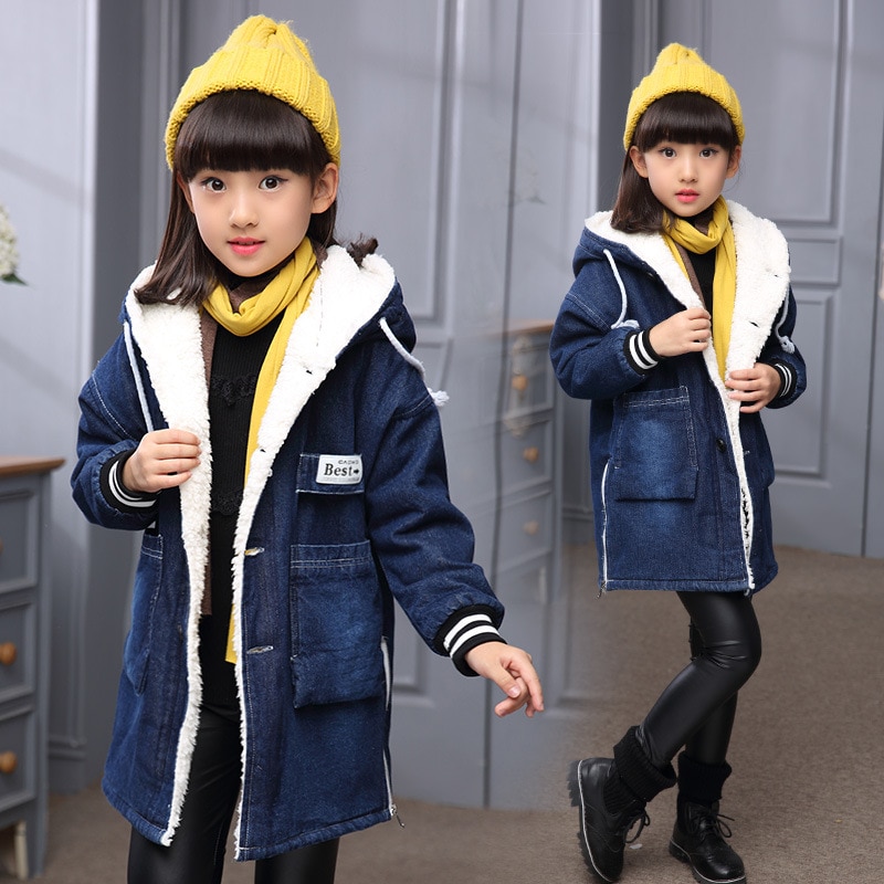 Chaqueta vaquera a la para niña, chaqueta gruesa y cálida con capucha, prendas de vestir exteriores, abrigo largo para niño, Chaquetas vaqueras para niña de 6-16 años