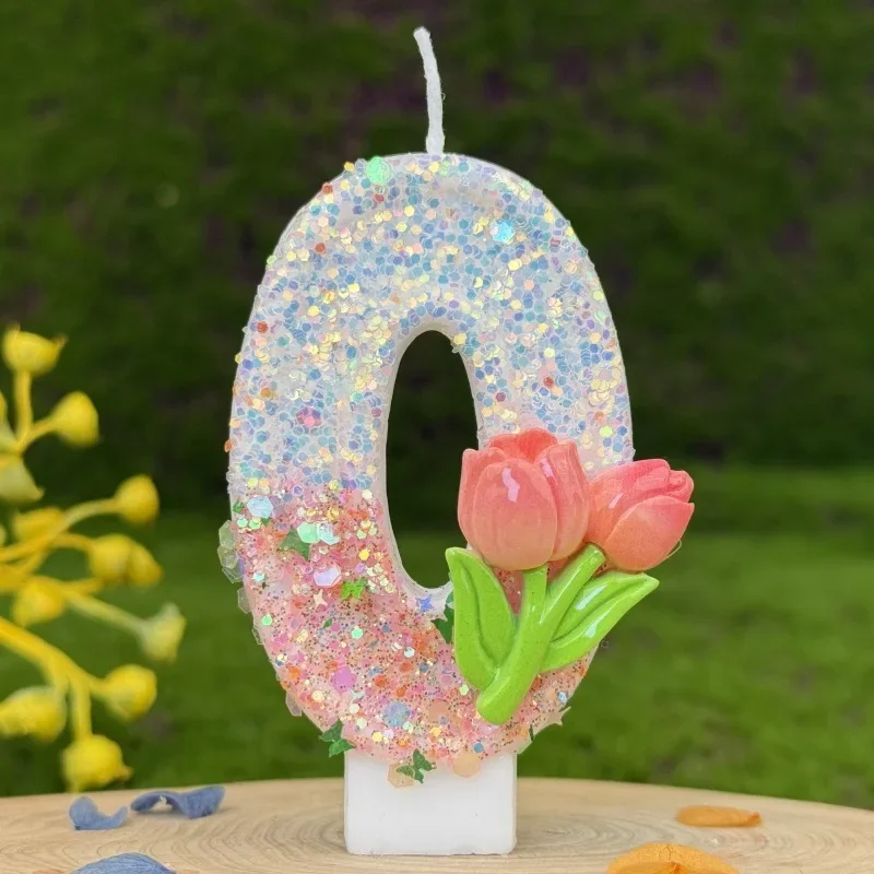 Pink Glitter Tulip Flower Candles for Birthday Party Anniversary Cake Decoration Atmosphere Decoration Photography Props: Red