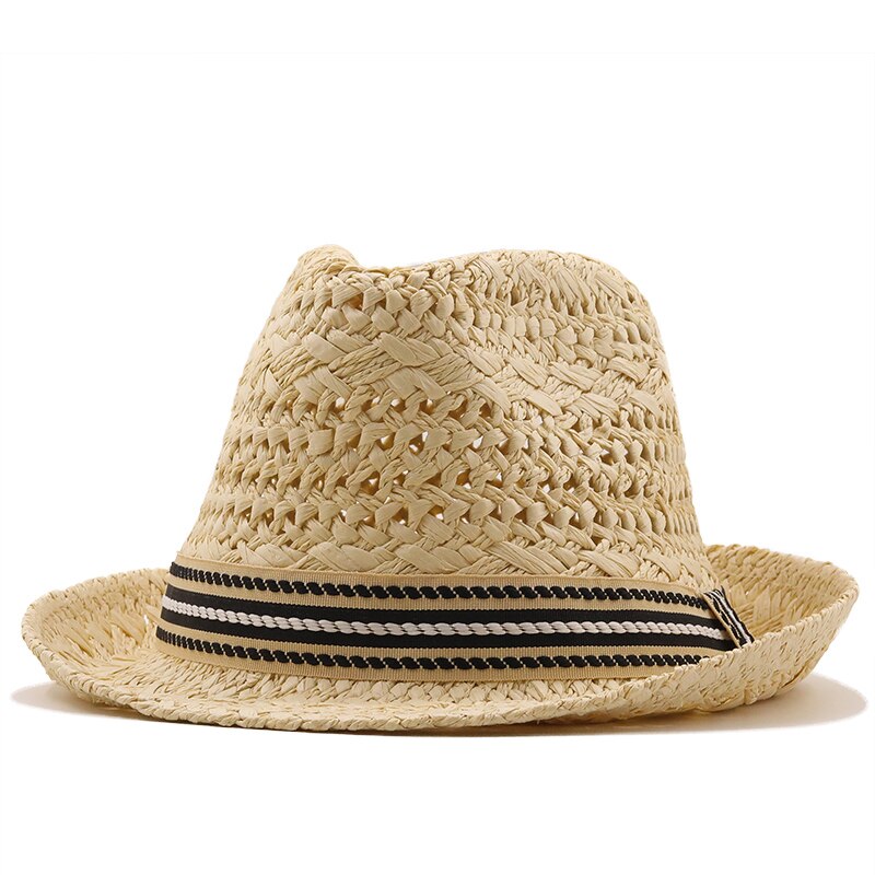 Chapeau de soleil décontracté pour femme et enfant, style Jazz, en paille, pour homme et femme, idéal pour la plage, été: Child 50-52cm / beige
