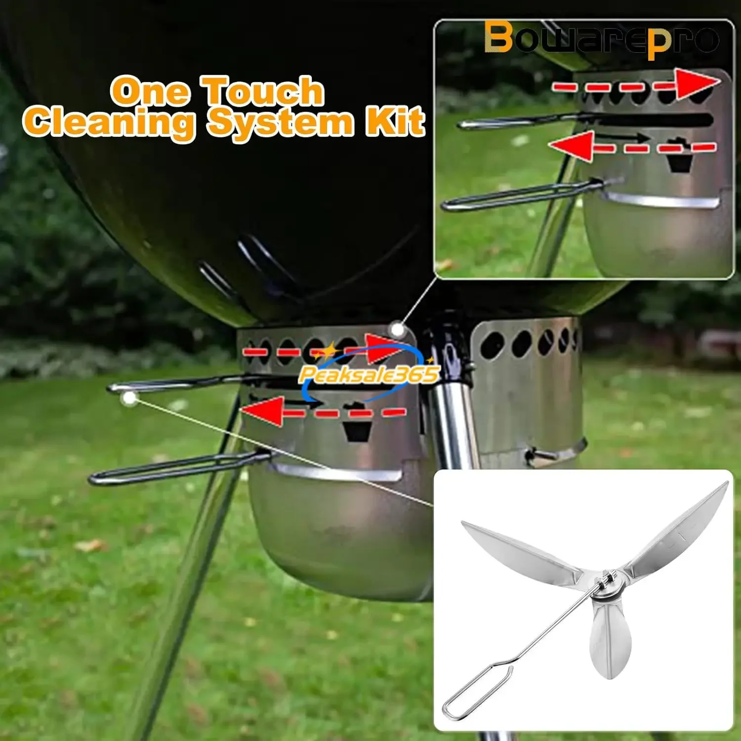 18-1/2- tommer grill one-touch rengøringssystem sæt 47 cm til weber 90992 3618 7443 307443 307408 90719 kulgrill/kedel 7444