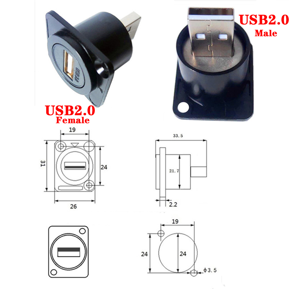 D Type Chassis USB 2.0 3.0 Connector Type C Female to Female USB-C Converter Adapter Type-C Panel Mount DIY Jack: Silver