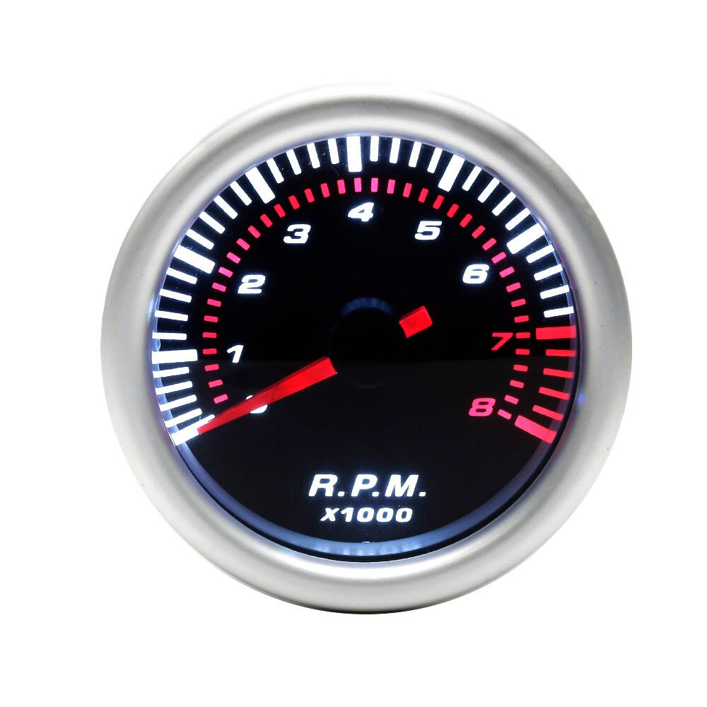 Auto Car Tachometer Tacho Gauge 0~8000 RPM Meter 2" 52mm Universal Car Motor White Led Meter Pointer RPM 12V Gasoline