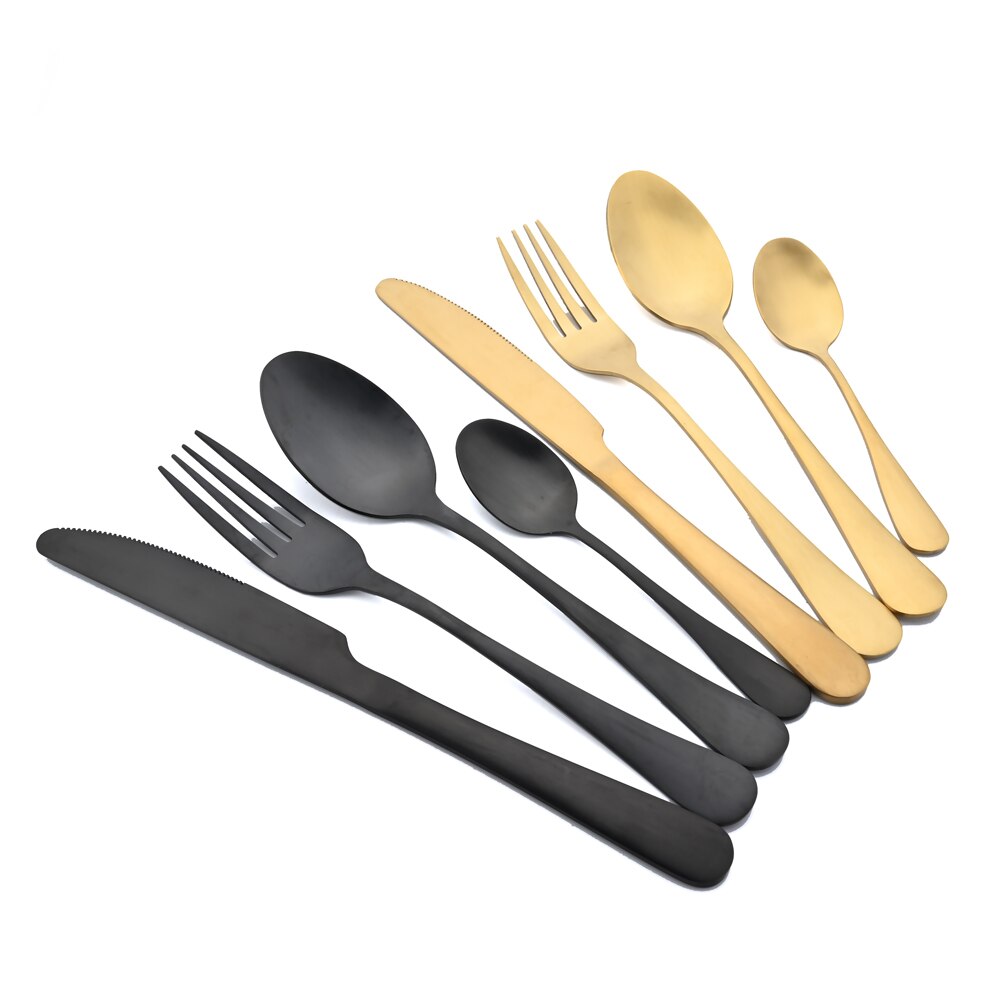 AJOYOUS Black Cutlery 4 Pcs Golden Cutlery Set 304 Stainless Steel Dinnerware Set Spoon Set Tableware Fork Knife Spoon