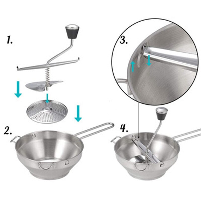 Multifunctional Food Mill Stainless Steel Potato Mashers With 3 Grinding Disks Manual Rotary Tomato Pumpkin Mills Kitchen Tools