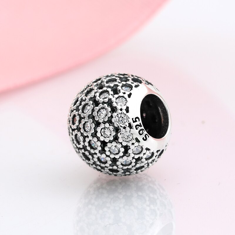 925 Sterling Silver Like sunflower sparkling CZ beads Fit Original JIUHAO Charm Bracelet Jewelry making