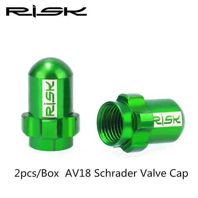 RISCHIO Leggero In Lega di Alluminio MTB Della Bici Della Strada Della Bicicletta Ugello del Gas Pneumatico Caps FV AV Presta Schrader Valvola Della Polvere Della Protezione Della Copertura 2 pz/scatola: Schrader Valve Green