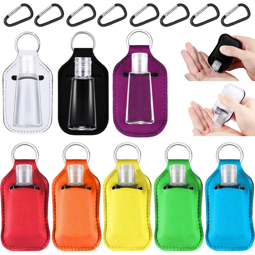 Kit de llavero desinfectante de manos reutilizable, 30ml, botellas desinfectantes para manos portátiles de viaje con funda para botella y soporte para llavero