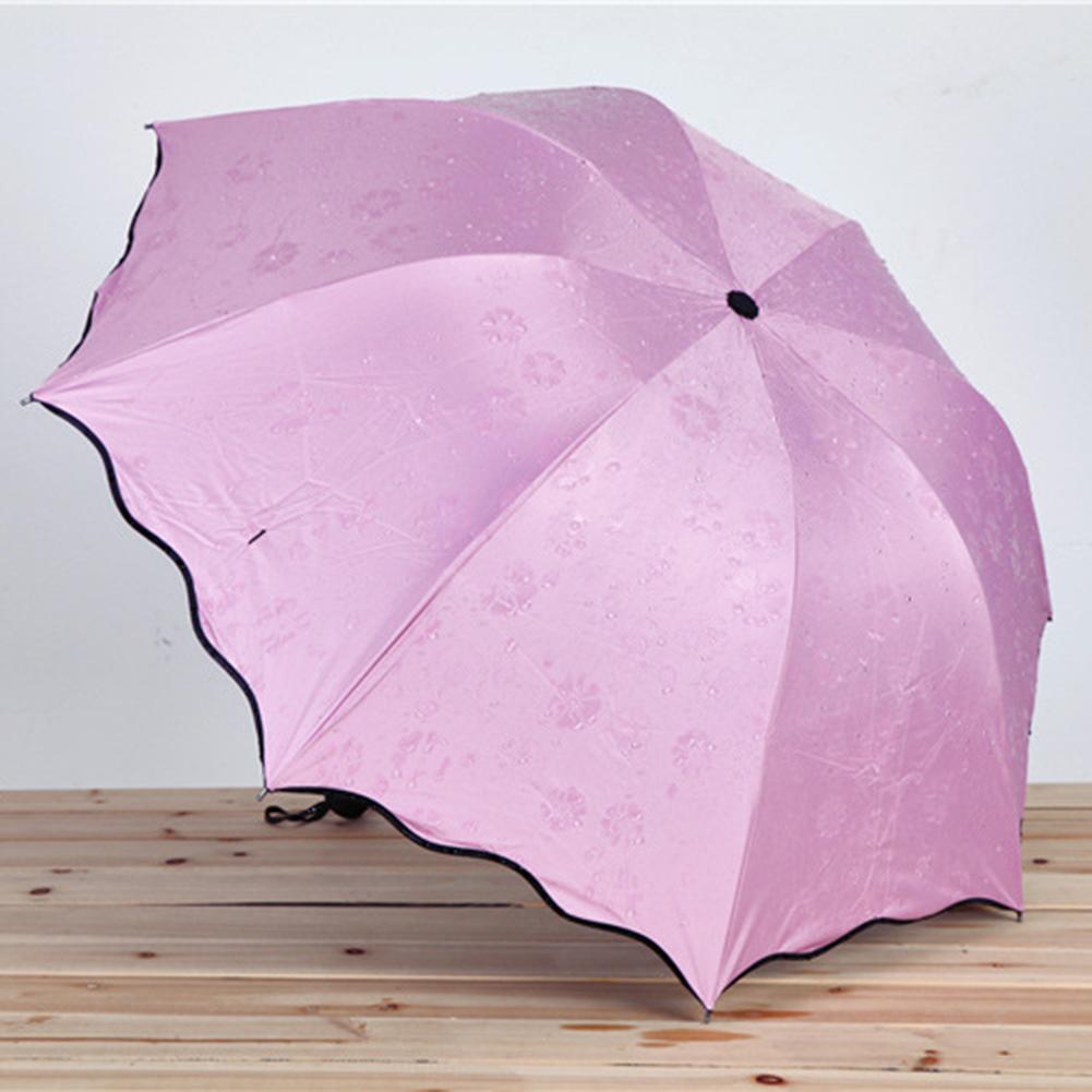Triple Folding Touch Water Flower Pattern Umbrella Droplet Rain Sun Parasol Women Umbrella Pure Color Umbrella Para