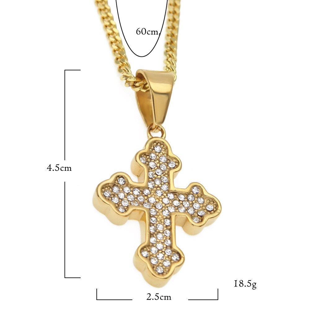 Hip Hop Stainless Steel Auspicious Cloud Corner Cross High Grade Ice Out Rhinestone Necklace Men Jewelry