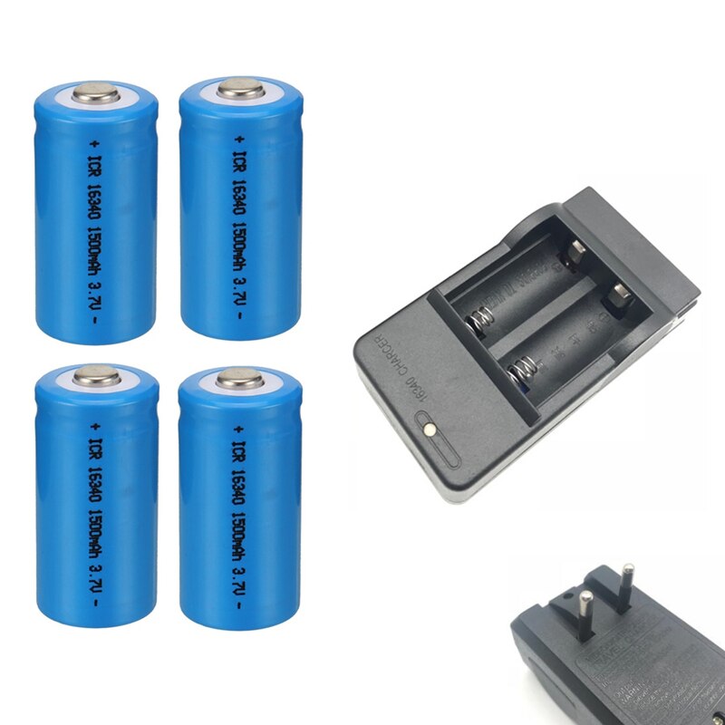 3.7V 1500mAh Rechargeable Li-ion Batteries 16340 CR123A Battery For LED Flashlight Travel Wall Charger For CR123A 16340 battery: Black