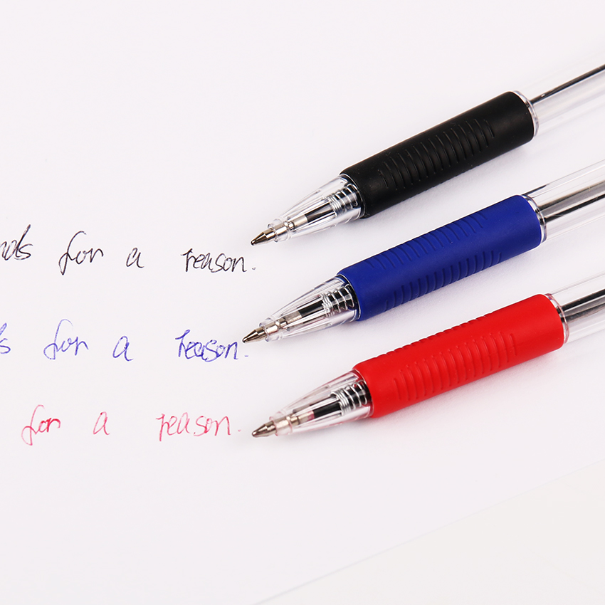 TENFON 1PC bolígrafo de plástico rojo azul y negro 3 colores bolígrafo de punta de bola transparente B-522