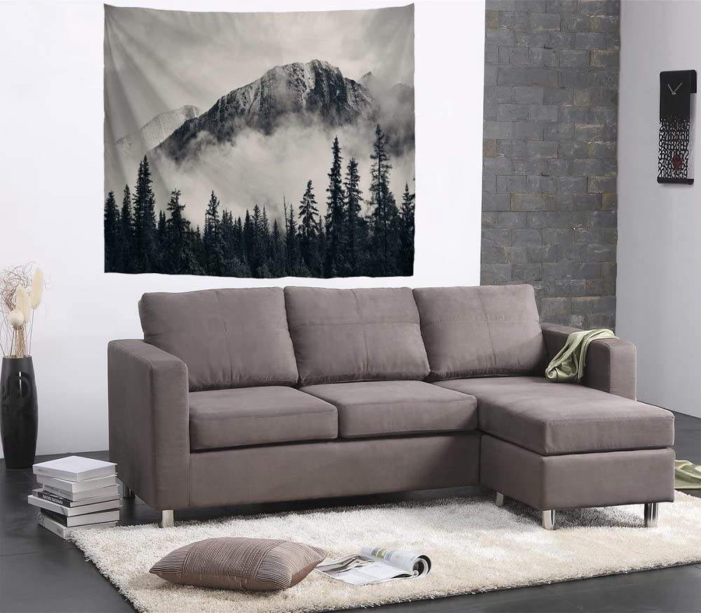 Nature noir blanc forêt brouillard montagnes tapisserie tenture murale mystérieux arbre décor à la maison pour salon chambre dortoir