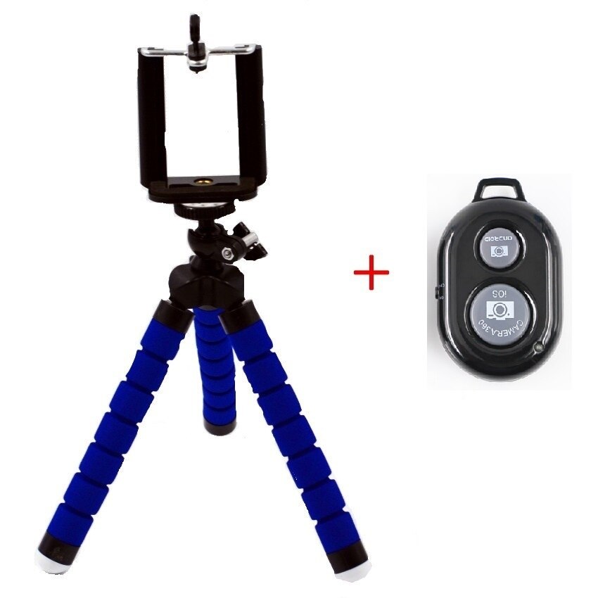 Mobile Selfie Flexible Octopus Tripods For Mobile Phone With Photo Remote Control Camera Selfie Stand Monopod Selfie Sticks: Blue-R